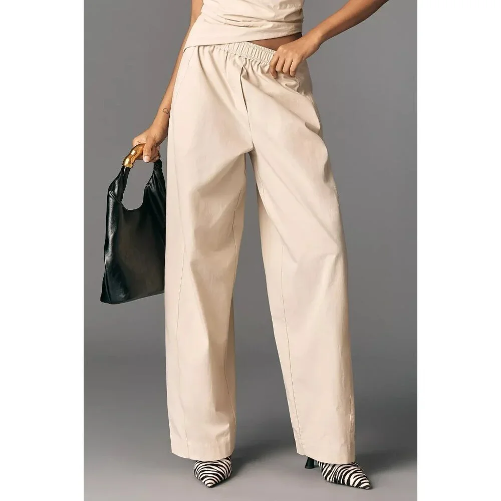 Maeve Sporty Poplin Pull-On Trousers L